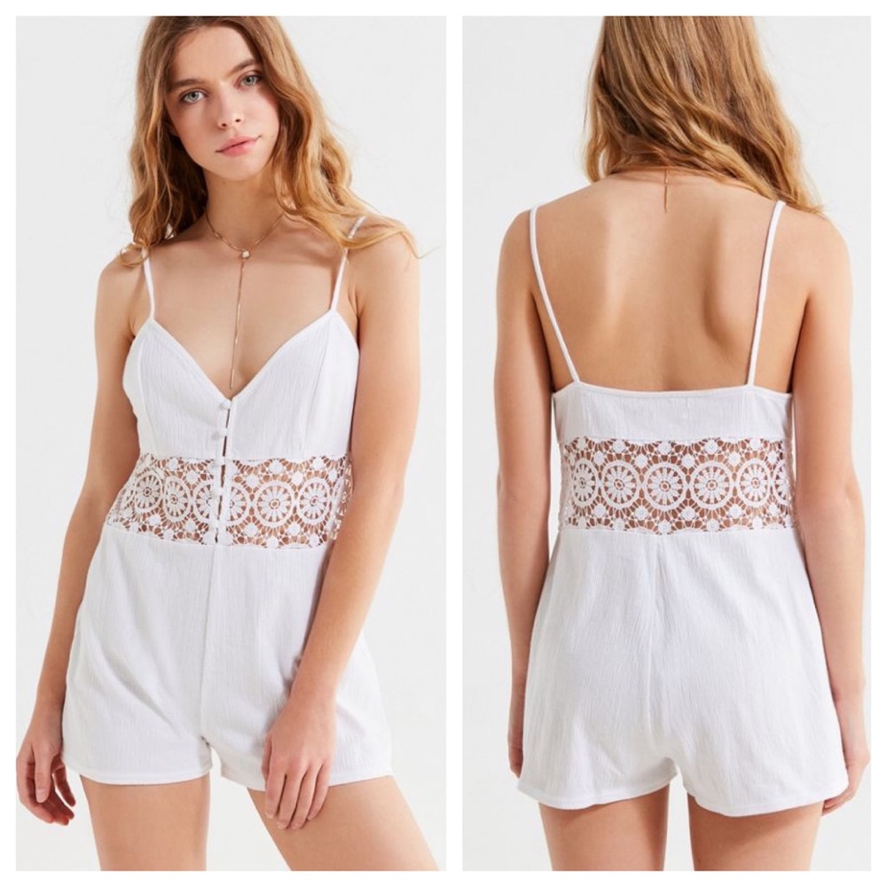 NWT UO Crochet Button Romper in White